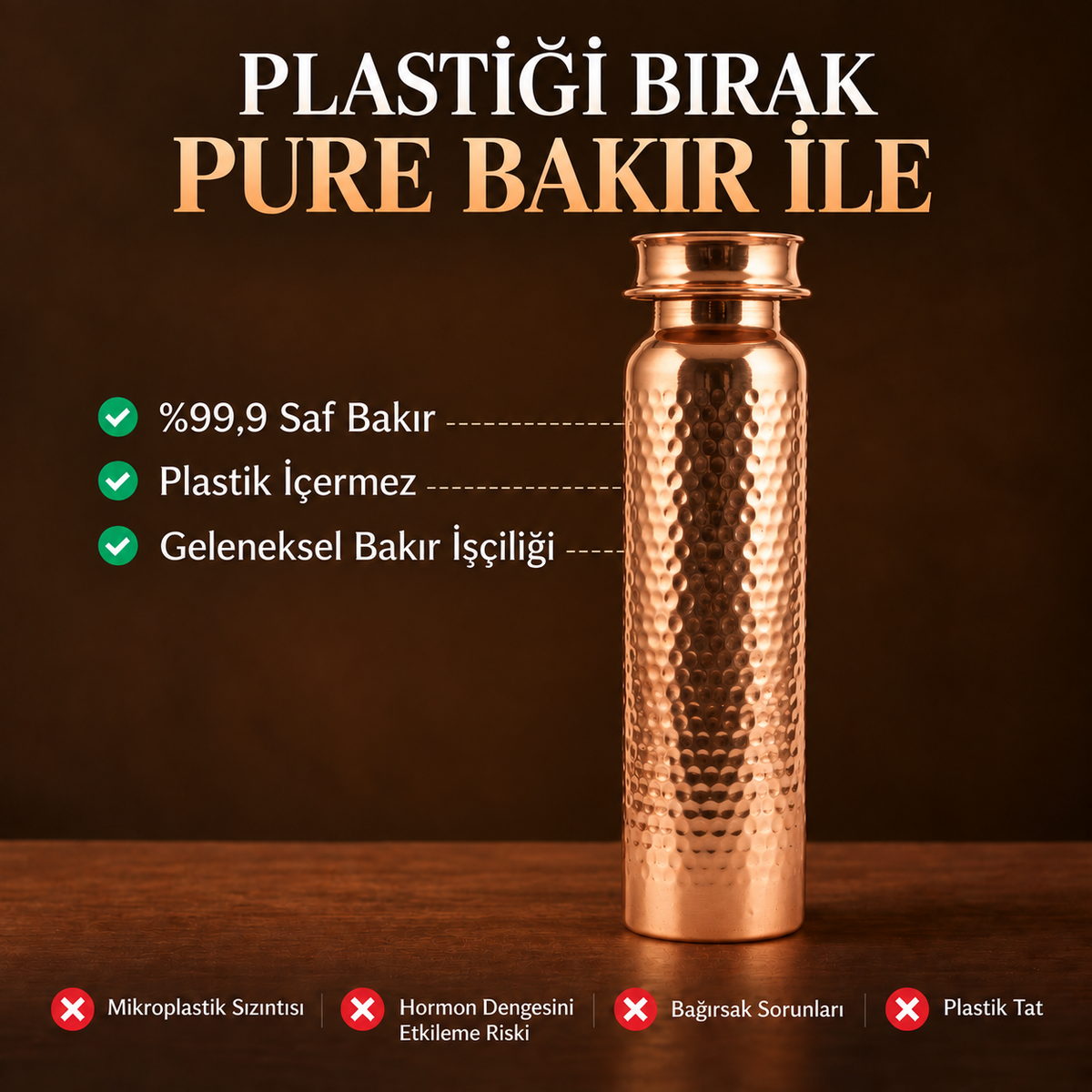 Pure Bakır – Kalaylı Saf Bakır Matara